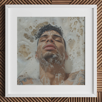 Squeaky Clean - Stampa artistica sottile sul piacere maschile gay / Canvas, 12x12’’ / 31x31cm / Cornice bianca / Passe-partout, Poster, stampe e opere d’arte visiva,