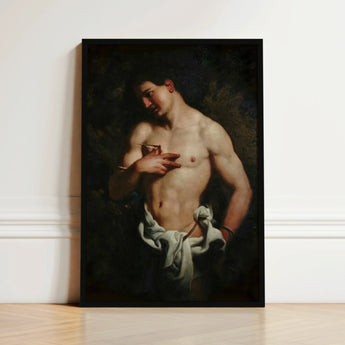 St Sebastian - Johann Carl Loth Art Print / Canvas Black-framed Classical Painting Muscular Nude Male, Fixes, Young Soldier’s Chest,