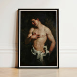 St Sebastian - Johann Carl Loth Art Print / Canvas Black-framed Classical Painting Muscular Bare-chested Man, Fixes, Young Soldier’s Chest,
