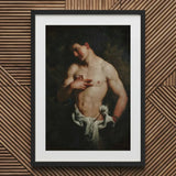St Sebastian - Johann Carl Loth Art Print / Canvas Black-framed Classical Painting Muscular Bare-chested Man, Fixes, Young Soldier’s Chest,