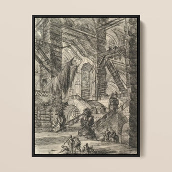 The Staircase with Trophies - Giovanni Battista Piranesi Art Print / Canvas Black-framed Architectural Sketch Intricate Pencil Lines, Prints
