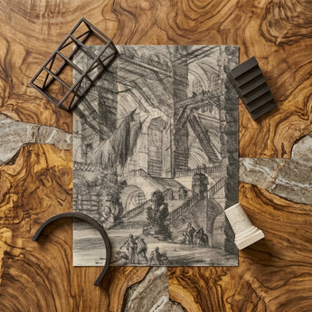 The Staircase with Trophies - Giovanni Battista Piranesi Art Print / Canvas Detailed Black-and-white Architectural Sketch Grand Intricate