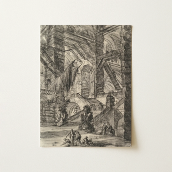 The Staircase with Trophies - Giovanni Battista Piranesi Art Print / Canvas Detailed Black-and-white Intricate Architectural Interior