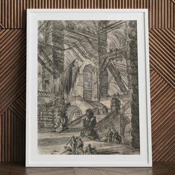 The Staircase with Trophies - Giovanni Battista Piranesi Art Print / Canvas Framed Black White Architectural Intricate Multi-level