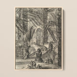 The Staircase with Trophies - Giovanni Battista Piranesi Art Print / Canvas Framed Black-and-white Architectural Sketch Grand Multi-level