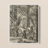 The Staircase with Trophies - Giovanni Battista Piranesi Art Print / Canvas Framed Black-and-white Architectural Sketch Grand Multi-level