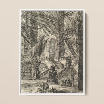 The Staircase with Trophies - Giovanni Battista Piranesi Art Print / Canvas Framed Black-and-white Architectural Sketch Grand Multi-level