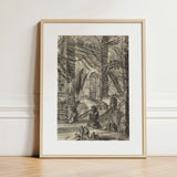 The Staircase with Trophies - Giovanni Battista Piranesi Art Print / Canvas Framed Black-and-white Architectural Sketch Light Wood Frame