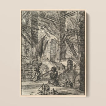 The Staircase with Trophies - Giovanni Battista Piranesi Art Print / Canvas 12x16’’ / 31x41cm / Natural Frame Framed Black-and-white