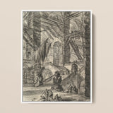 The Staircase with Trophies - Giovanni Battista Piranesi Art Print / Canvas 12x16’’ / 31x41cm / White Frame Framed Black-and-white
