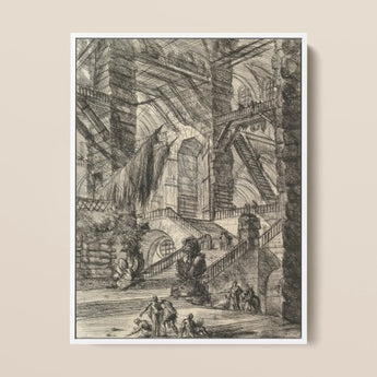 The Staircase with Trophies - Giovanni Battista Piranesi Art Print / Canvas 12x16’’ / 31x41cm / White Frame Framed Black-and-white
