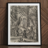 The Staircase with Trophies - Giovanni Battista Piranesi Art Print / Canvas 18x24’’ / 46x61cm / Black Frame / Matboard Framed Vast