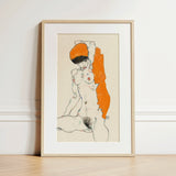 Standing Nude with Orange Drapery - Egon Schiele Art Print / Canvas, 12x18’’ / 31x46cm / Natural Frame / Matboard, Posters Prints & Visual