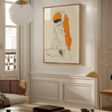 Standing Nude with Orange Drapery - Egon Schiele Art Print / Canvas, Egon Schiele Art, Orange Drapery Entices, Raw Sensuality