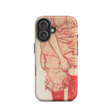 Standing Woman in Red - Egon Schiele Phone Case Iphone 16 / Matte Beige Phone Case Red Pink Abstract Art Design Egon Schiele, Schiele’s