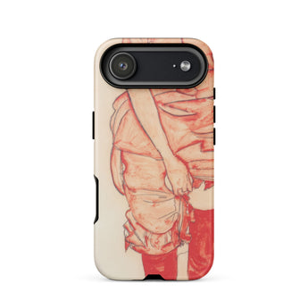 Standing Woman in Red - Egon Schiele Phone Case Iphone 17 Air / Matte White Abstract Design Made Plastic, Schiele’s Drawing Burns,
