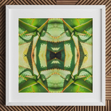 Starry-eyed - Trippy Succulent Op Art Print / Canvas Framed Abstract Botanical Print Symmetrical Mirrored Green Aloe Succulent Op Art,