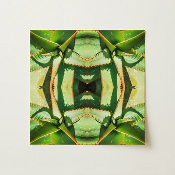 Starry-eyed - Trippy Succulent Op Art Print / Canvas Symmetrical Kaleidoscopic Aloe Vera Leaves Shades Green, Enhanced Matte Fine, Prints