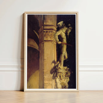 Statue of Perseus by Night - John Singer Sargent Art Print / Canvas Framed Classical Warm Golden Tones Greek Hero’s, Florentine, Hour