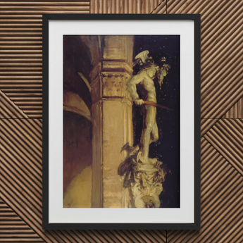Statue of Perseus by Night - Impresión artística de John Singer Sargent / Lienzo, 20x30’’ / 51x76cm / Marco negro / Passepartout, Pósters Impresiones y Visual