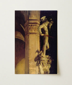 Classical Bronze Statue Muscular Figure Possibly Mythological Religious Greek Hero’s, Florentine Night, Hour Cities Shed, Navy -void Sky,