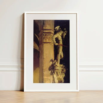 Statue of Perseus by Night - John Singer Sargent Art Print / Canvas Framed Art Print Classical Statue Warm Golden Tones Greek Hero’s,
