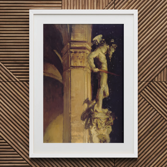 Statue of Perseus by Night - John Singer Sargent Art Print / Canvas White-framed Artwork Classical Sculpture Muscular Figure Gold-toned