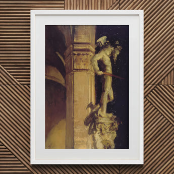 Statue of Perseus by Night - John Singer Sargent Art Print / Canvas White-framed Artwork Classical Sculpture Muscular Figure Gold-toned
