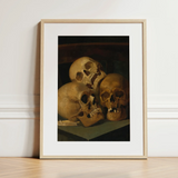 Still Life of Three Skulls - Jan August Hendrik Leys Art Print / Canvas, 12x16’’ / 31x41cm / Natural Frame / Matboard, Posters Prints &