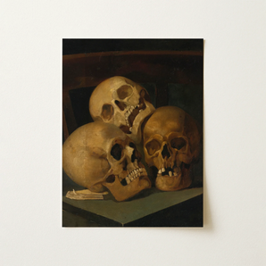 Still Life of Three Skulls - Jan August Hendrik Leys Art Print / Canvas, 12x16’’ / 31x41cm / Unframed / no Border, Posters Prints & Visual