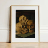 Still Life of Three Skulls - Jan August Hendrik Leys Art Print / Canvas Framed Human Classical Threeskulls, Hendrikleysart,