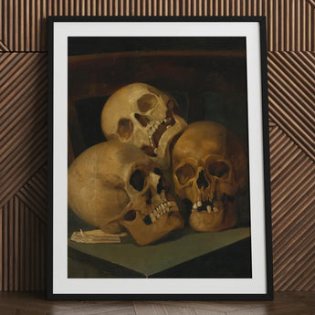 Still Life of Three Skulls - Jan August Hendrik Leys Art Print / Canvas Human Arranged Painting Threeskulls, Hendrikleysart,