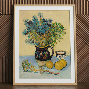 Still Life - Vincent Van Gogh Post-impressionism Art Print / Canvas Vibrant Blue Green Floral Arrangement Dark Ornately Patterned, Gogh’s