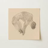 Stooping Naked Man - Reijer Stolk Art Print / Canvas Delicate Graphite Sketch Beige Paper Depicts Figure Arched, Bare Male Body, Spine