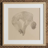 Stooping Naked Man - Reijer Stolk Art Print / Canvas Delicate Graphite Sketch Nude Figure Arched Contemplative Pose, Bare Male Body, Spine