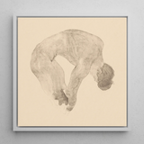Stooping Naked Man - Reijer Stolk Art Print / Canvas Framed Artwork Nude Figure Arched Contorted Pose Rendered, Bare Male Body, Spine