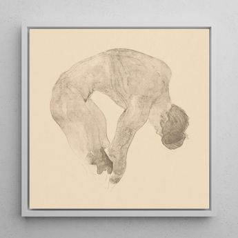 Stooping Naked Man - Reijer Stolk Art Print / Canvas Framed Artwork Nude Figure Arched Contorted Pose Rendered, Bare Male Body, Spine