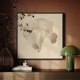 Stooping Naked Man - Reijer Stolk Art Print / Canvas Framed Charcoal Sketch Nude Figure Arched Pose Enclosed, Bare Male Body, Spine Pitched