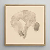 Stooping Naked Man - Reijer Stolk Art Print / Canvas Framed Graphite Sketch Muscular Figure Arched Downward Pose, Bare Male Body, Spine