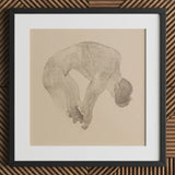 Stooping Naked Man - Reijer Stolk Art Print / Canvas Framed Graphite Sketch Nude Figure Arched Downward Pose, Bare Male Body, Spine Pitched