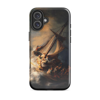Storm on the Sea of Galilee - Rembrandt Phone Case Iphone 16 Plus / Gloss Black Phone Case Dramatic Painting Sailboat Stormy Seas Galilee
