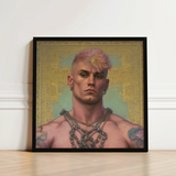 Strapping Young Lad - Queercore Gay Thug Art Print / Canvas Framed Portrait Muscular Man Pink Hair Intricate Silver Fine Paper, Bold