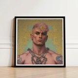 Strapping Young Lad - Queercore Gay Thug Art Print / Canvas Framed Portrait Muscular Man Pink Hair Tattoos Ornate Fine Paper, Bold