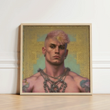 Strapping Young Lad - Queercore Gay Thug Art Print / Canvas Framed Portrait Muscular Man Pink Hair Tattoos Adorned Fine Paper, Bold