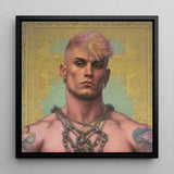 Strapping Young Lad - Queercore Gay Thug Art Print / Canvas Black-framed Portrait Man Pink Hair Tattoos Adorned Layered Fine Paper, Bold