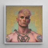 Strapping Young Lad - Queercore Gay Thug Art Print / Canvas Framed Portrait Man Pink Blonde Hair Intricate Silver Fine Paper, Bold