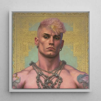 Strapping Young Lad - Queercore Gay Thug Art Print / Canvas Framed Portrait Man Pink Blonde Hair Intricate Silver Fine Paper, Bold