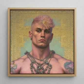 Strapping Young Lad - Queercore Gay Thug Art Print / Canvas Framed Portrait Man Pink Hair Tattoos Layered Silver Fine Paper, Bold