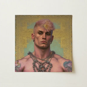 Strapping Young Lad - Queercore Gay Thug Art Print / Canvas Square-framed Portrait Painting Muscular Man Pink Blonde Hair Fine Paper, Bold