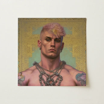 Strapping Young Lad - Queercore Gay Thug Art Print / Canvas Square-framed Portrait Painting Muscular Man Pink Blonde Hair Fine Paper, Bold
